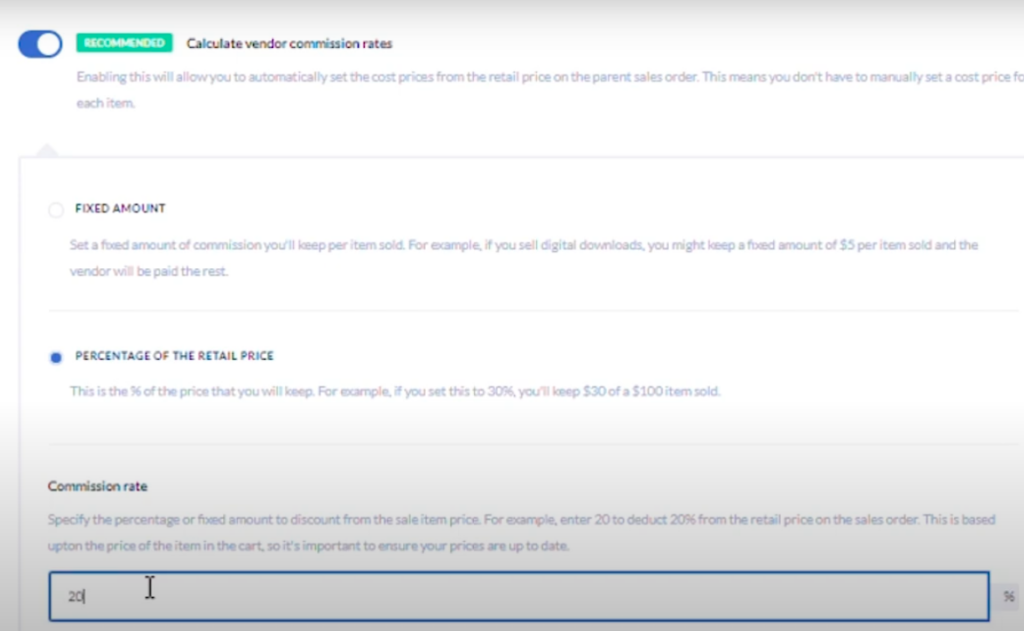 Prices, vendor commission rates