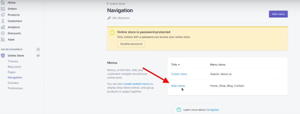 Shopify menu with images