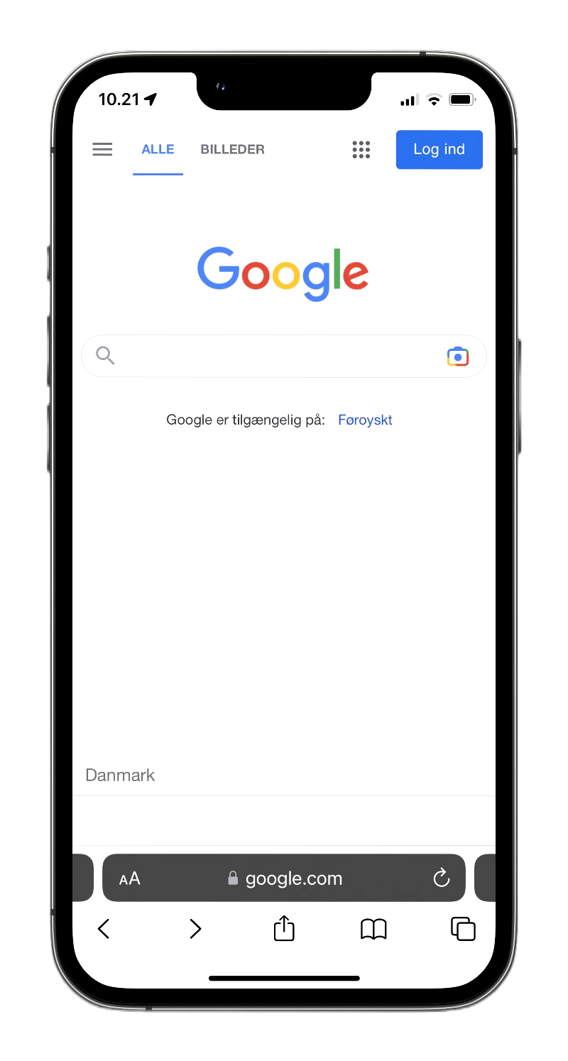 Iphone som er inde på google.dk