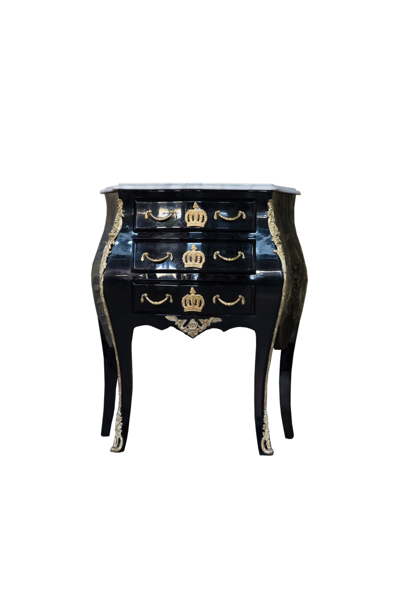 Pompöös by Casa Padrino Barock Kommode mit 3 Schubladen und Marmorplatte Schwarz / Gold / Weiß - Pompööse Barock Kommode designed by Harald Glööckler