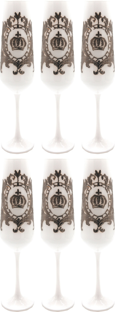 Pompöös by Casa Padrino Luxus Champagnerglas Set Weiß / Silber Ø 6 x H. 25 cm - Champagnergläser mit edler Platin Beschichtung - Pompööse Gläser designed by Harald Glööckler
