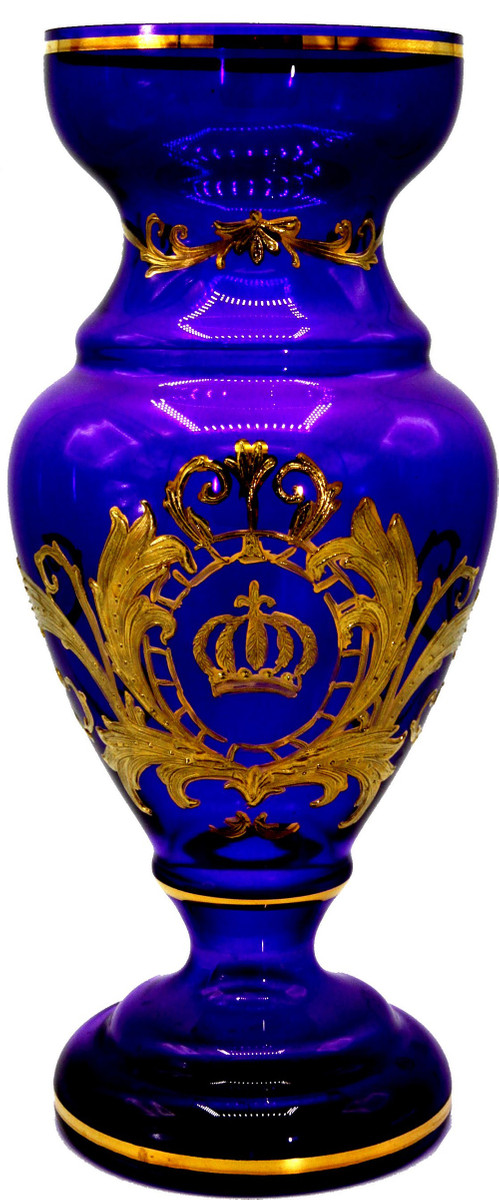 Pompöös by Casa Padrino Luxus Pokal Vase mit 24 Karat Vergoldung Lila / Gold Ø 14 x H. 30,5 cm - Pompööse Blumenvase designed by Harald Glööckler