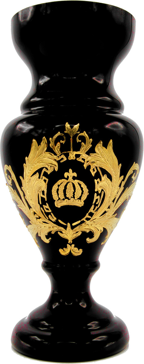 Pompöös by Casa Padrino Luxus Pokal Vase mit 24 Karat Vergoldung Schwarz / Gold Ø 14 x H. 30,5 cm - Pompööse Blumenvase designed by Harald Glööckler