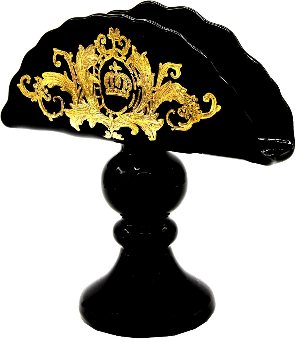 Pompöös by Casa Padrino Luxus Serviettenhalter mit 24 Karat Vergoldung Schwarz / Gold 19,5 x 9 x H. 19 cm - Pompööser Serviettenhalter designed by Harald Glööckler