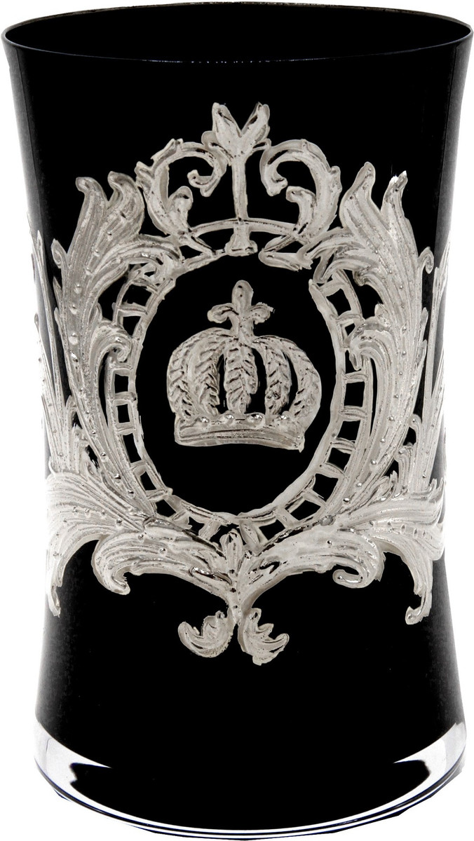 Pompöös by Casa Padrino Luxus Wasserglas mit edler Platin Beschichtung Schwarz / Silber Ø 8 x H. 13 cm - Pompööses Trinkglas designed by Harald Glööckler