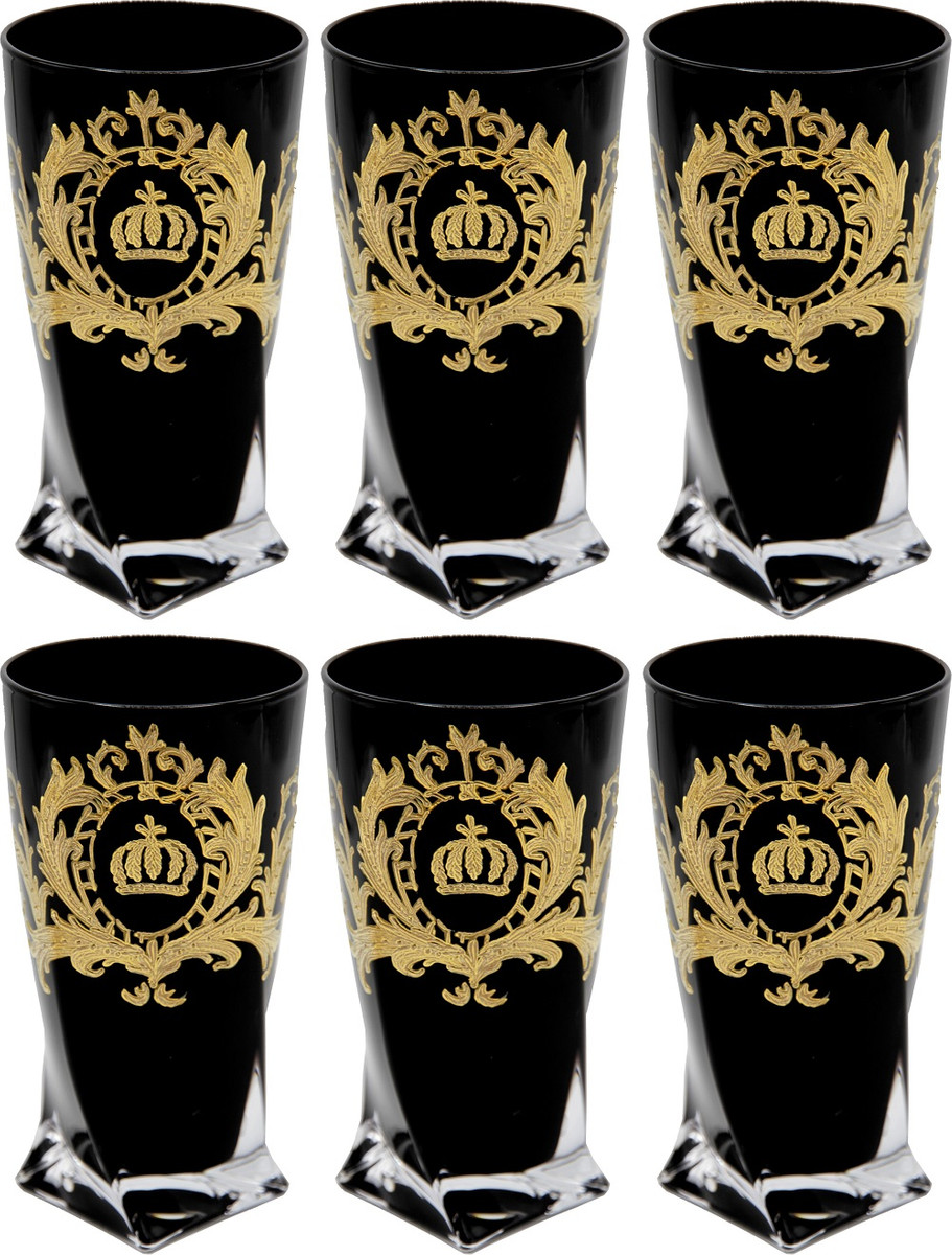 Pompöös by Casa Padrino Luxus Wasserglas Set Schwarz / Gold Ø 8 x H. 13,5 cm - Wassergläser mit 24 Karat Vergoldung - Pompööse Gläser designed by Harald Glööckler