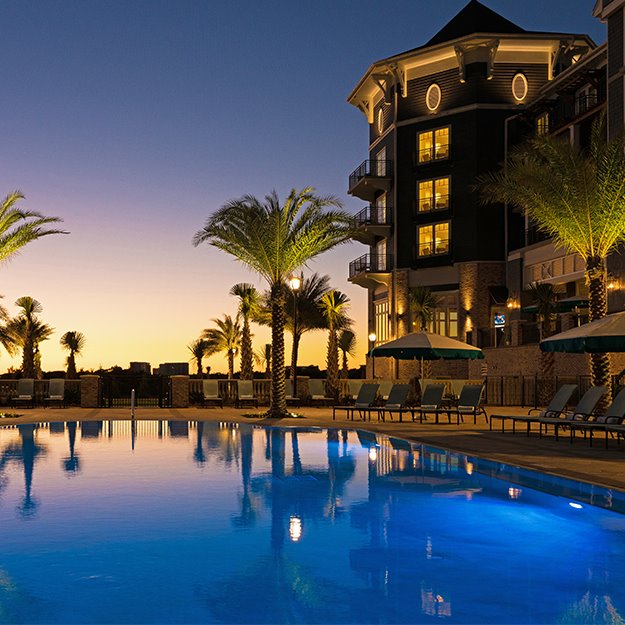 The pools at the Henderson at sunset
