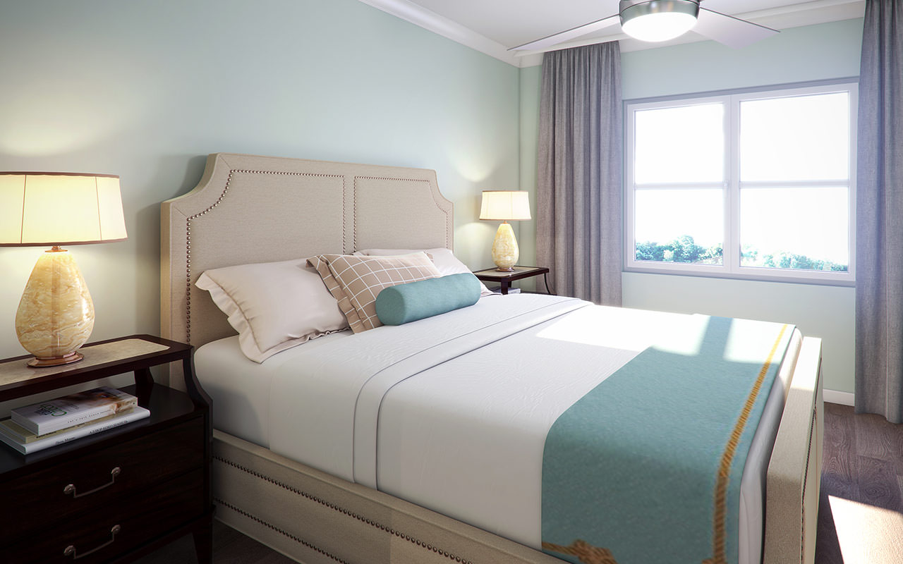 The 2 bed 2 bath room with Emerald Pool access at The Henderson