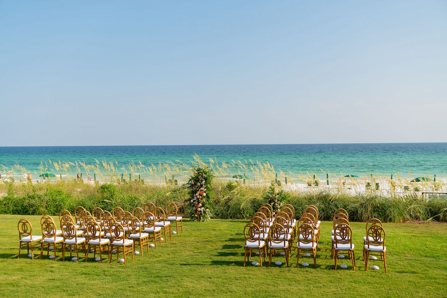 The Beachside East Greens overlook the ocean and is the best wedding ceremony location in Destin