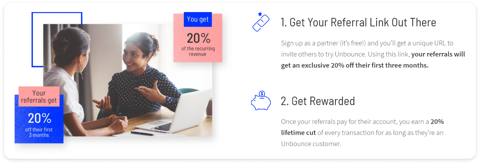 Screenshot of Unbounce's partner program webpage on how to earn money as a partner