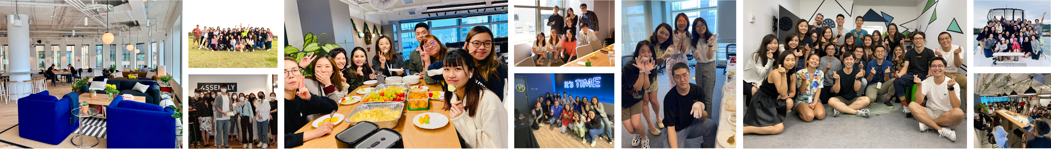 A photo collage of employees working and smiliing
