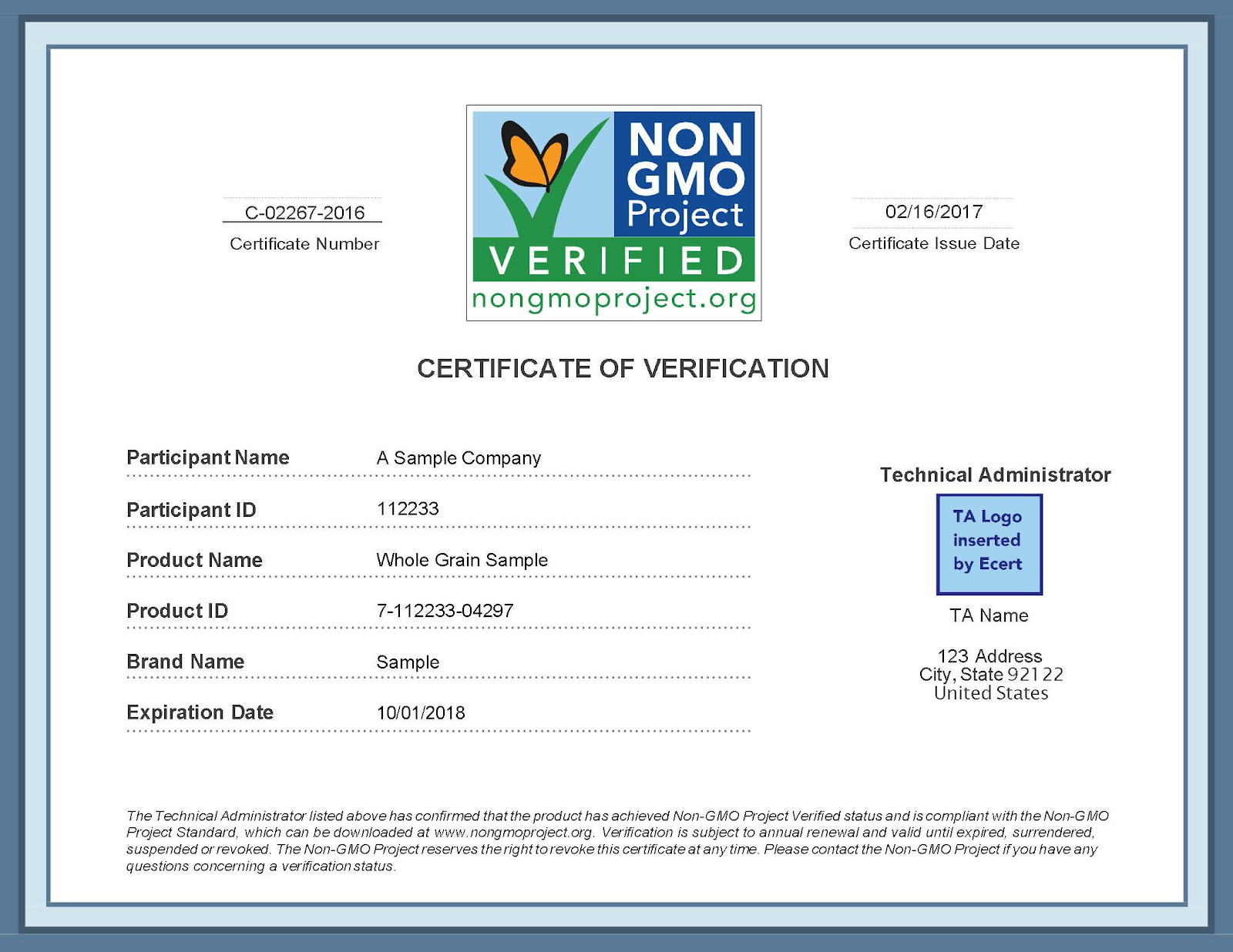 non gmo certification exampleo