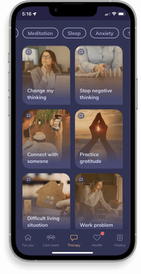 A mobile phone displaying the Youper online therapy app