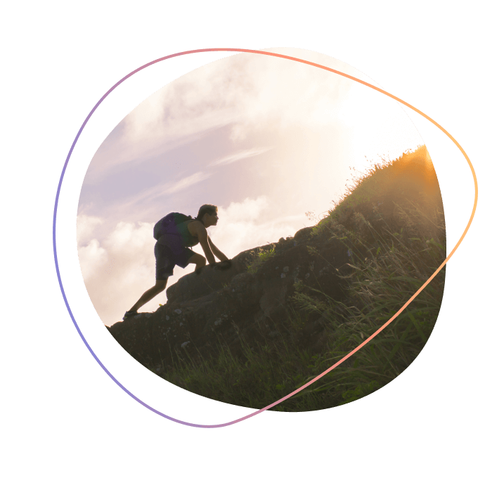 A hiker climbing a mountain