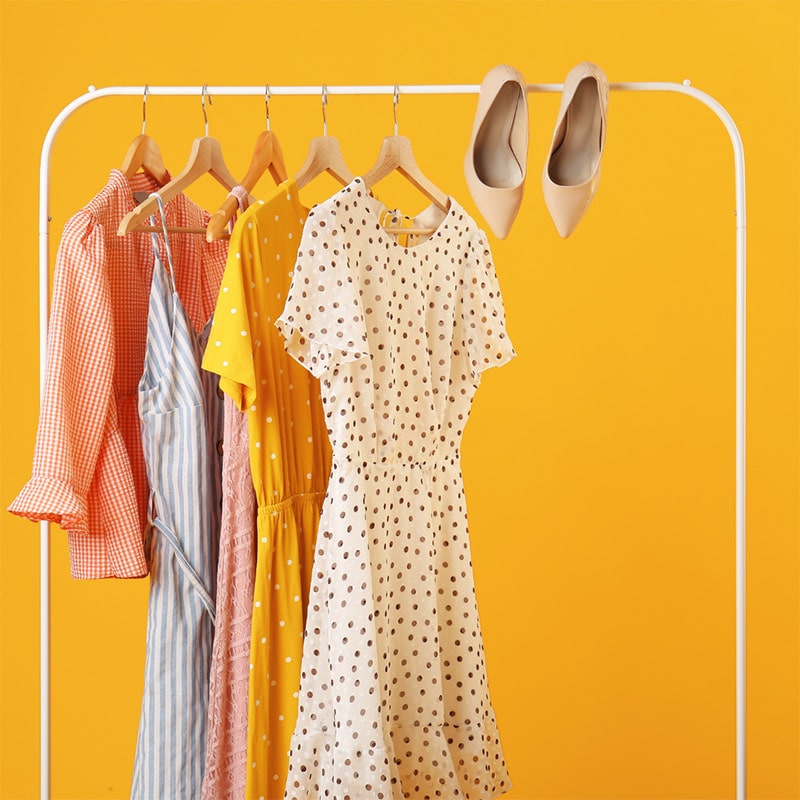 Clothing hanging on a rack