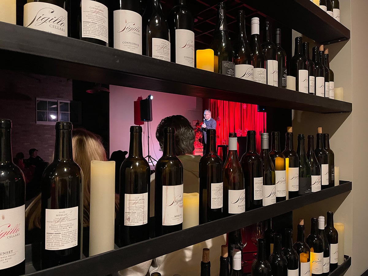 Shelves of bottles of wine at Sigillo Cellars