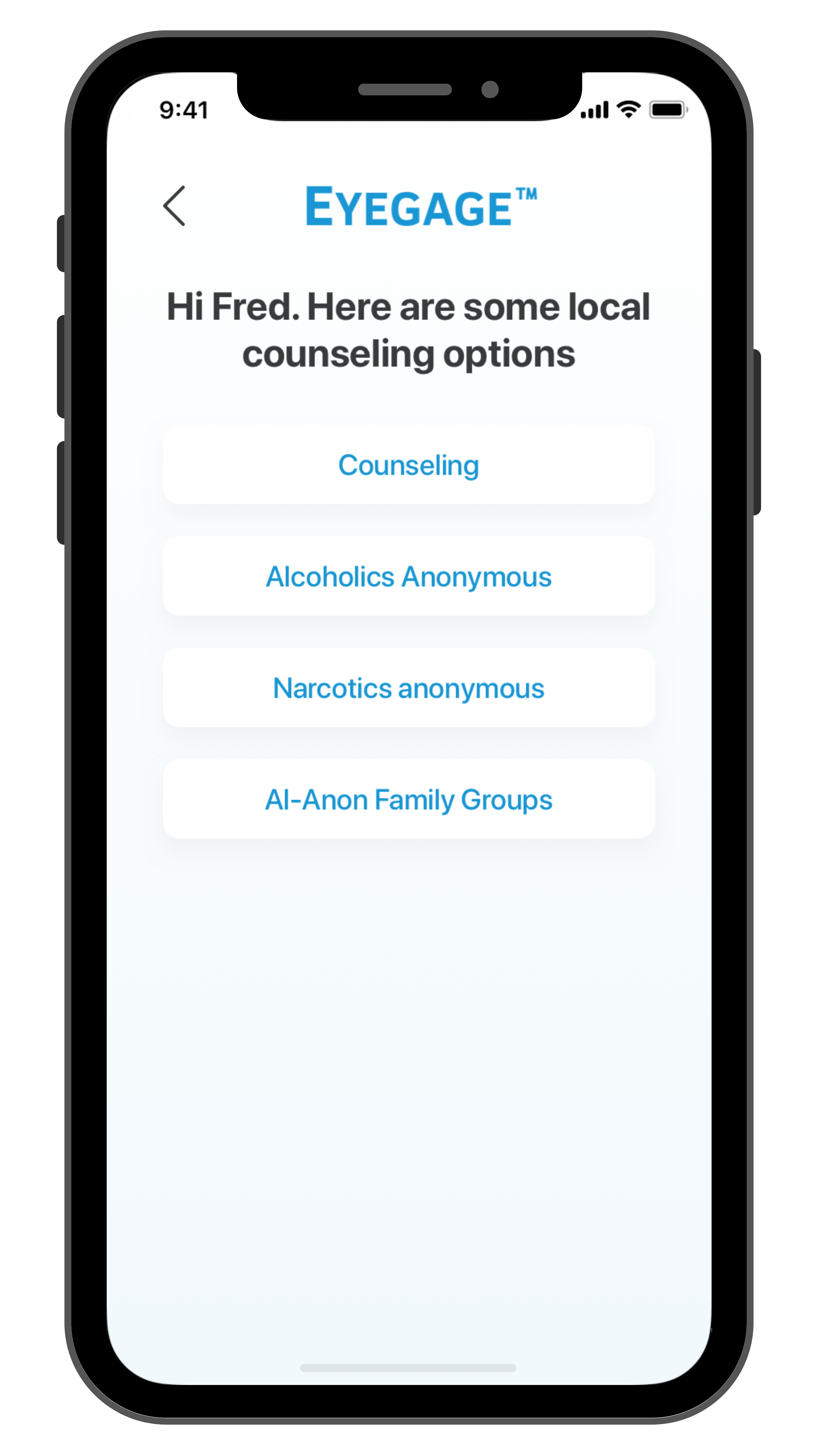 Eyegage Iphone Screen 6, offering the user options for help