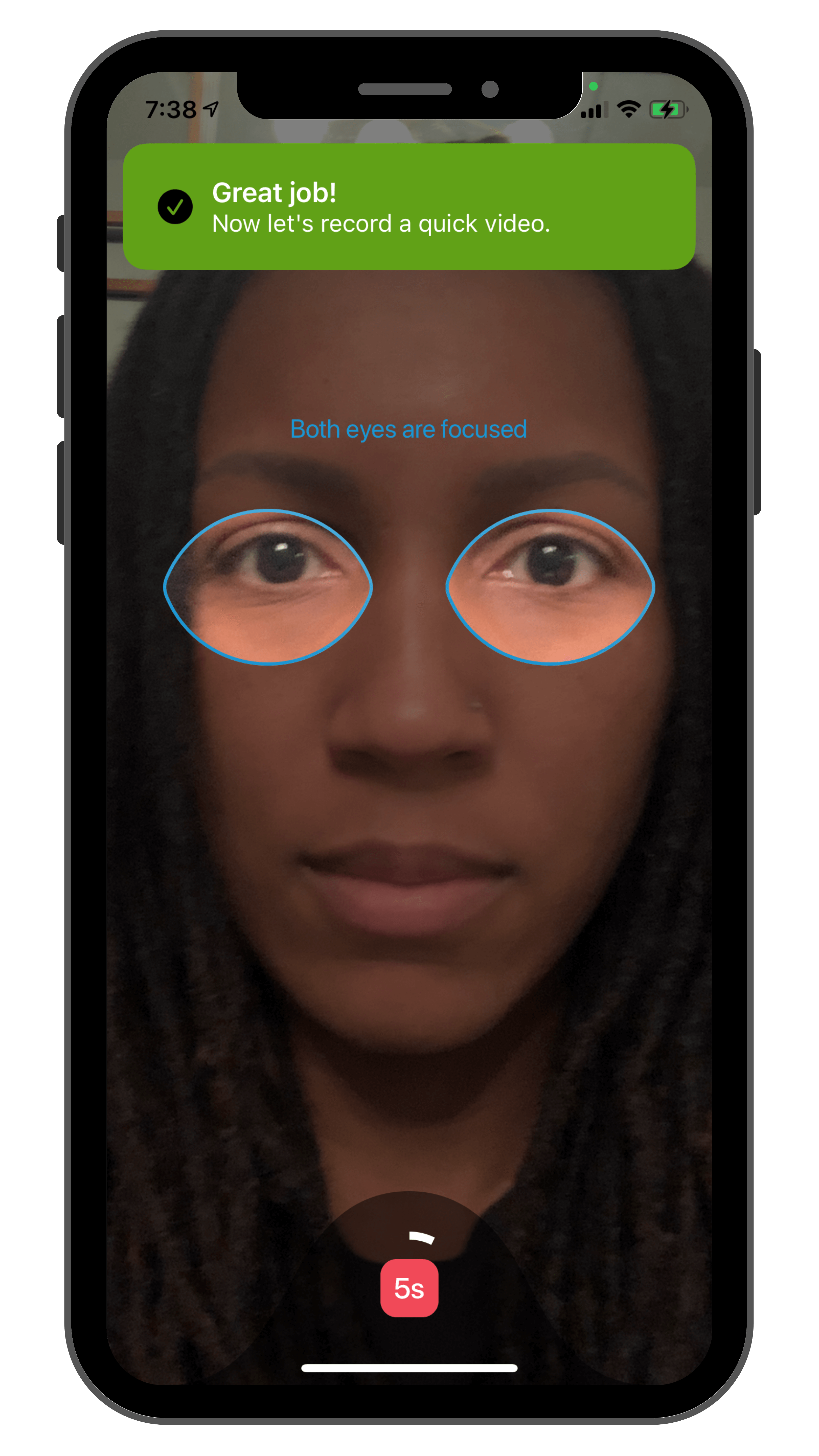 Eyegage Iphone Screen 2, showing a message that the eye screening was a success