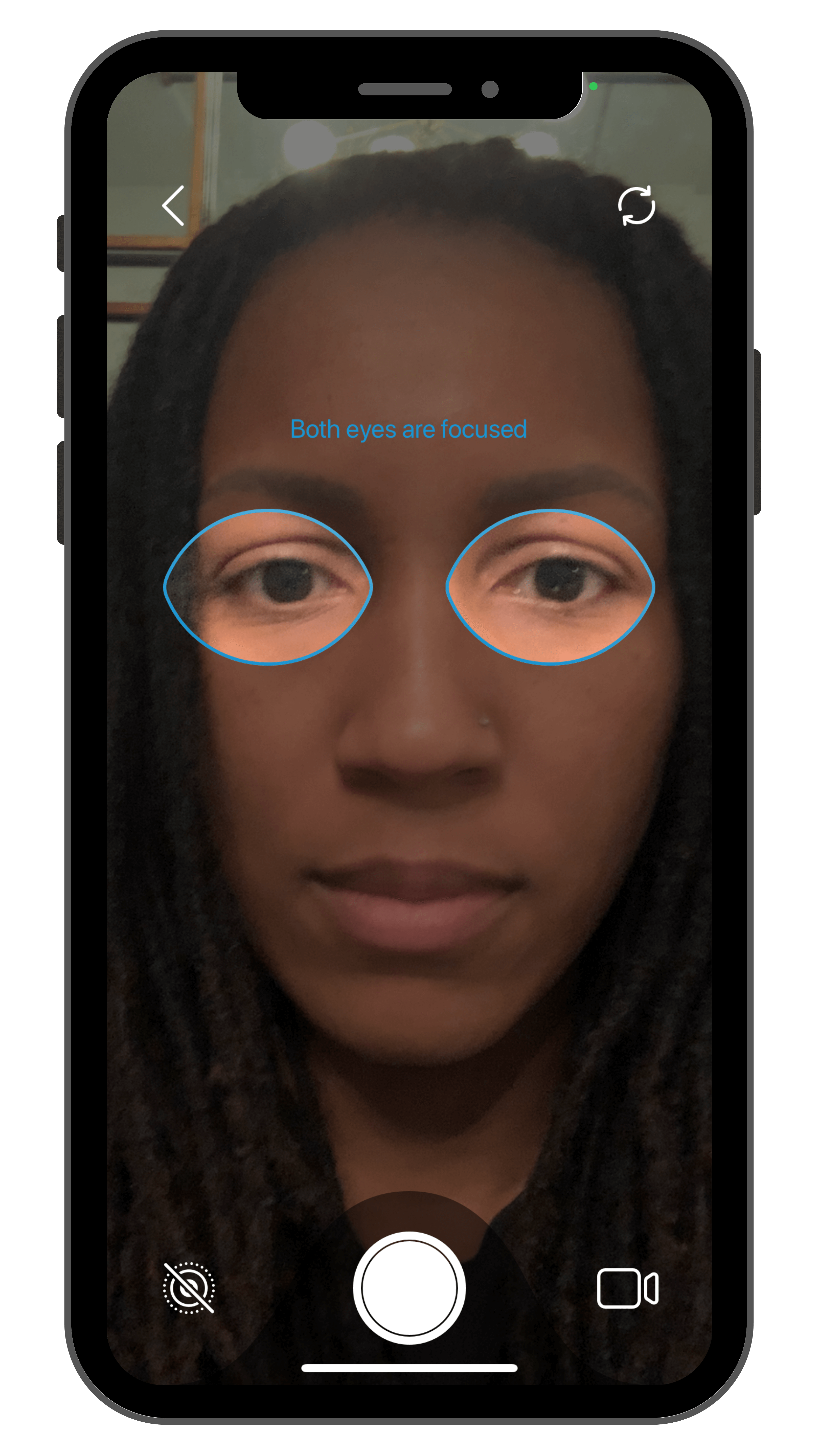 Eyegage Iphone Screen 1, showing the user analyzing their eyes with the app