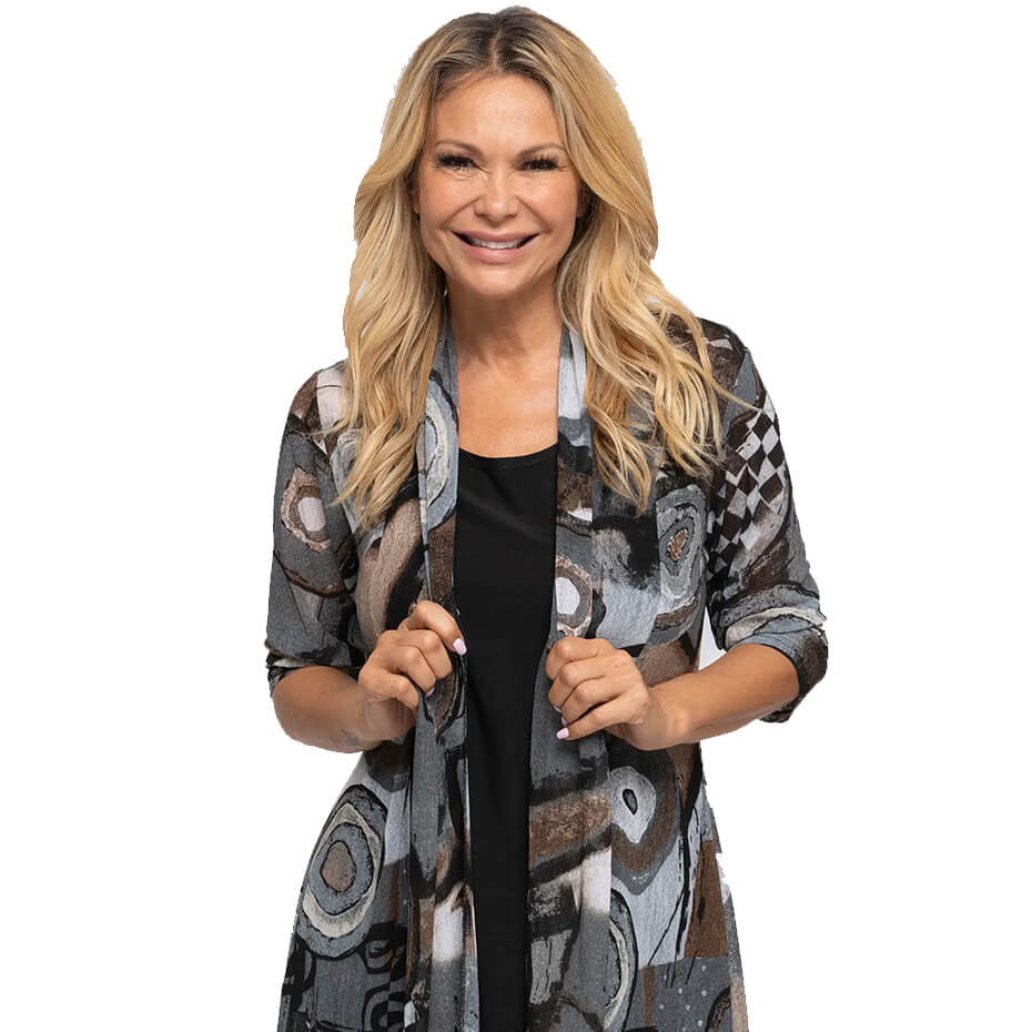 Creation neutral-colored vest at Malena and Magda's Boutique.