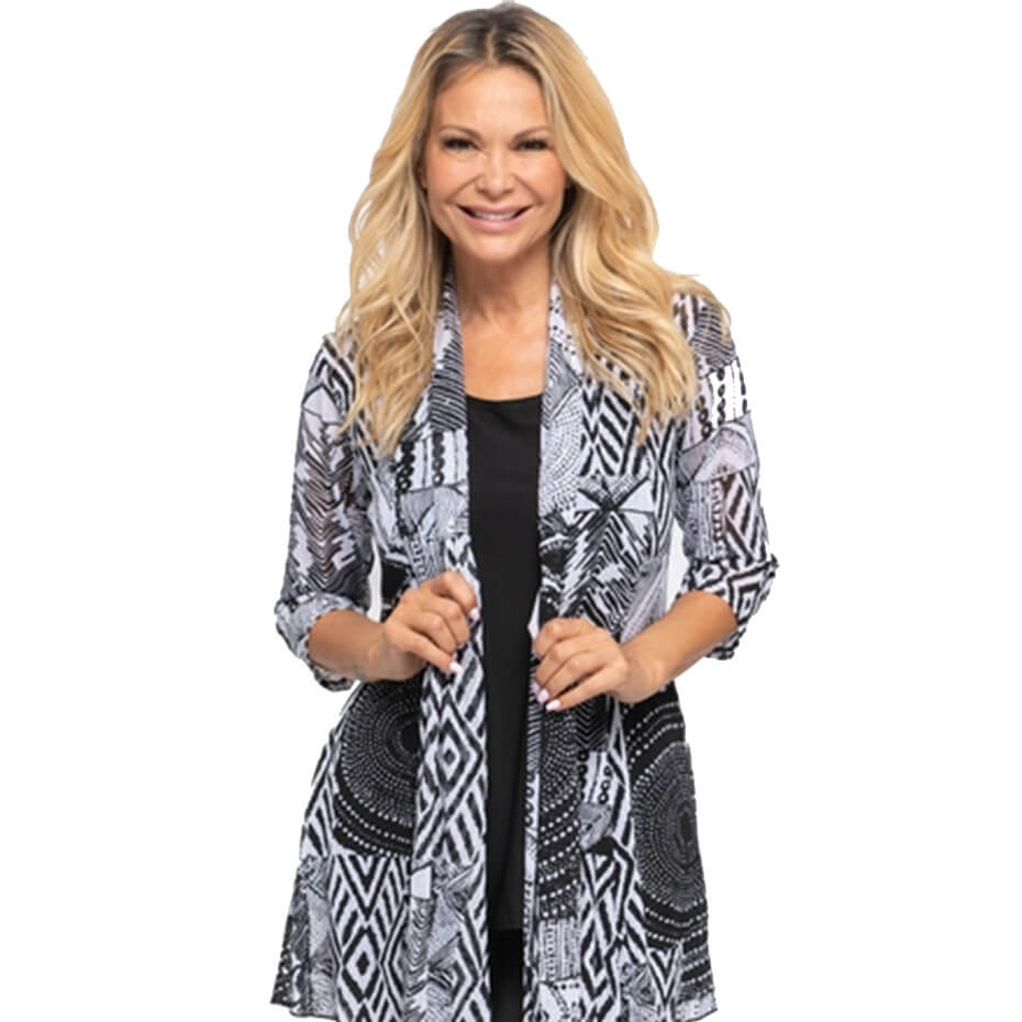 Creation black and white vest at Malena and Magda's Boutique.