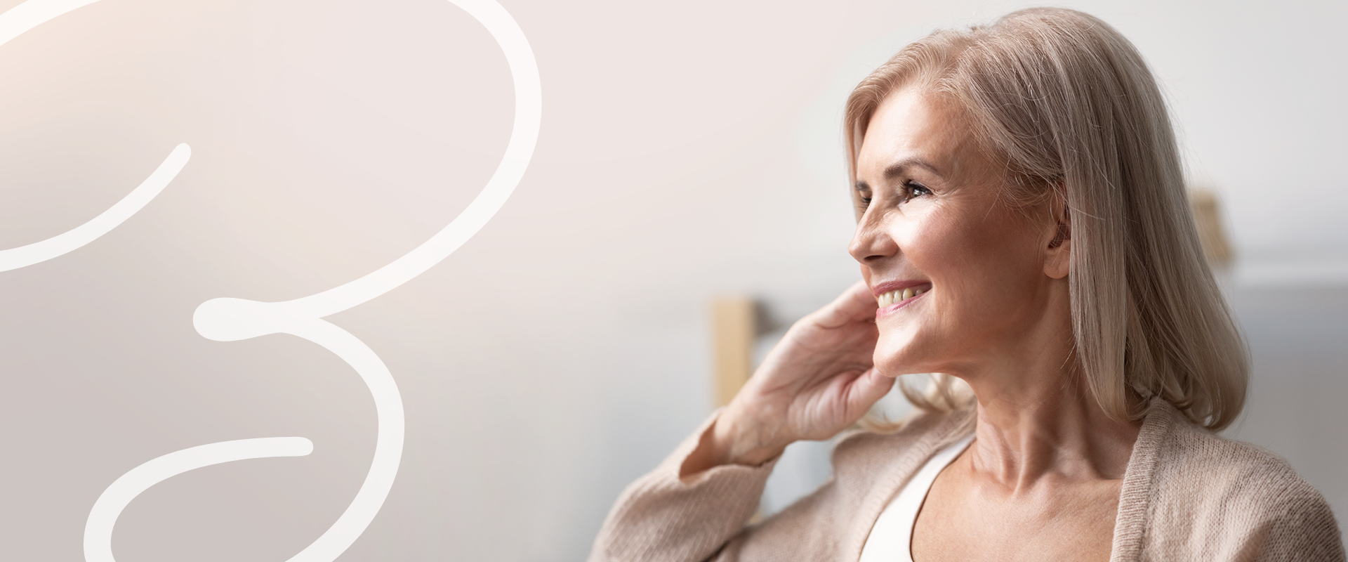 smiling woman in profile with tightened not loose skin