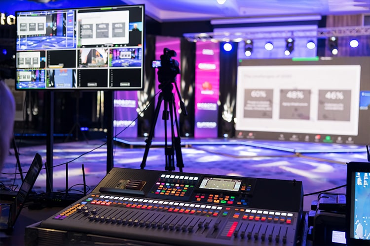 A production setup at a hybrid event