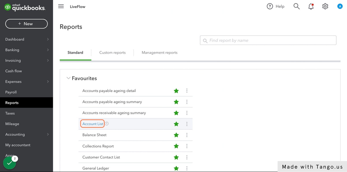 Select the Account List report