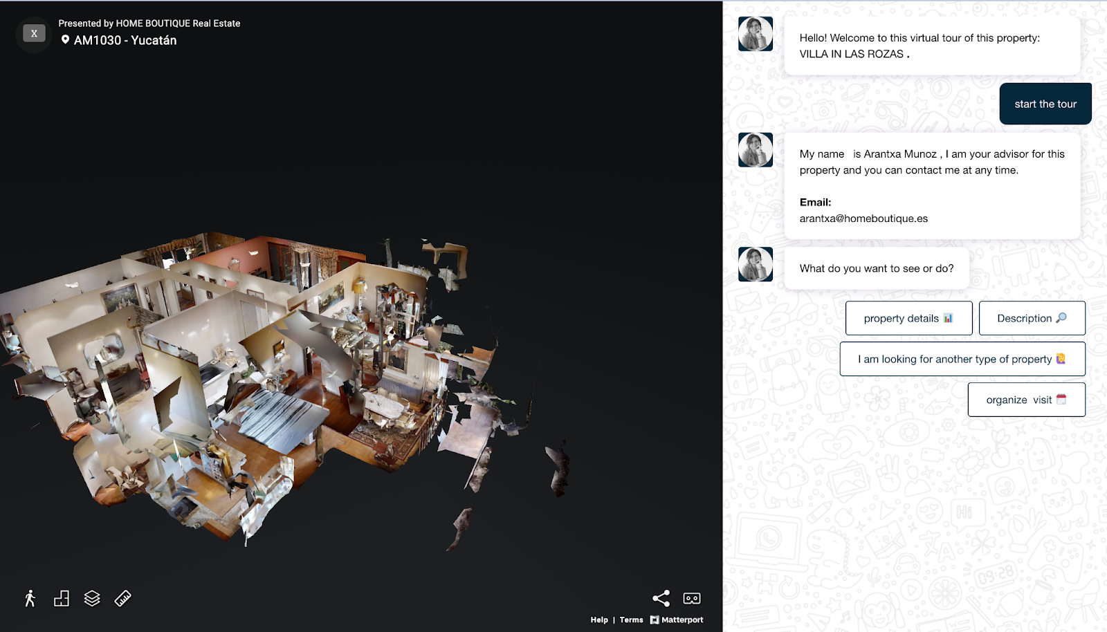 Using a conversational landing page, you can show off your properties to your prospects via a virtual tour.