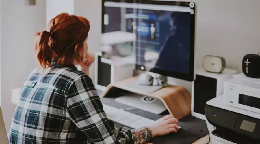 Person in front computer