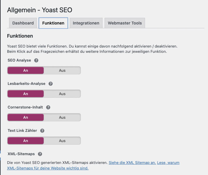Yoast SEO Sitemap Einstellungen