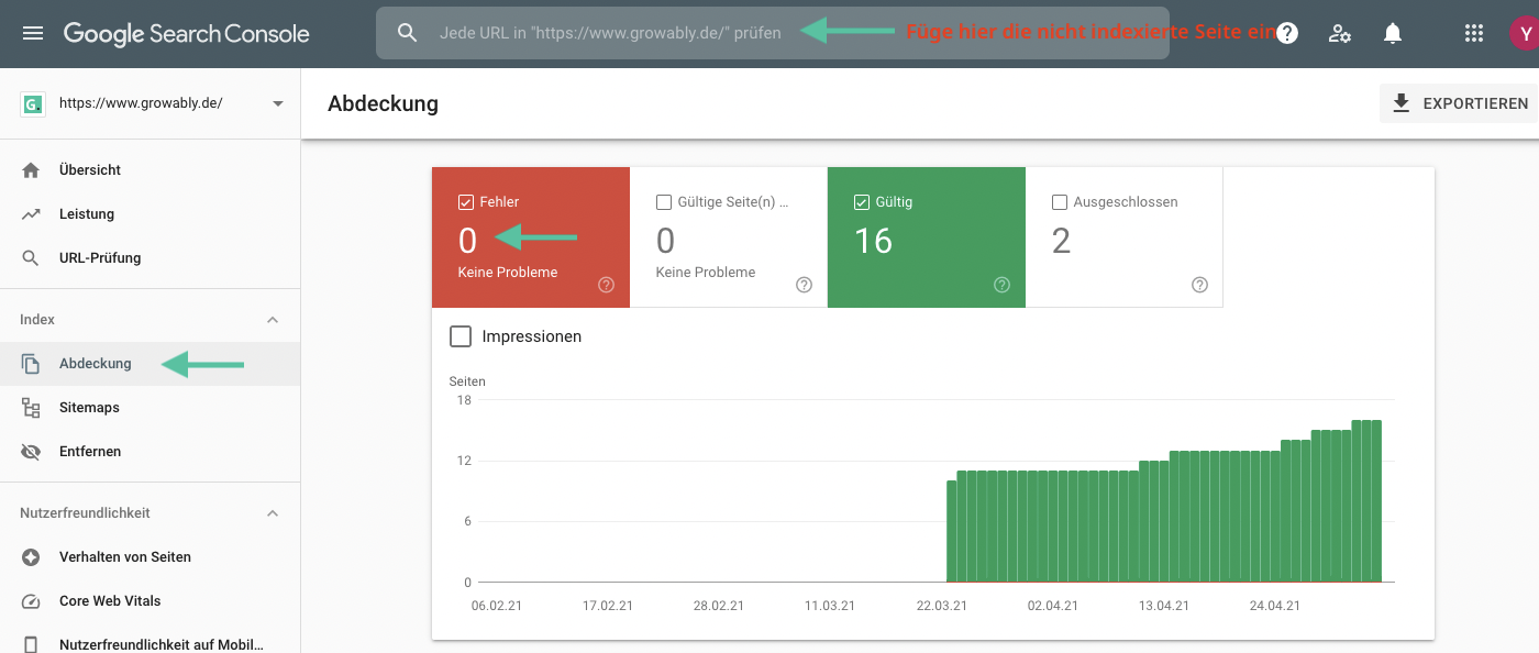 URL bei Google Search Console einreichen