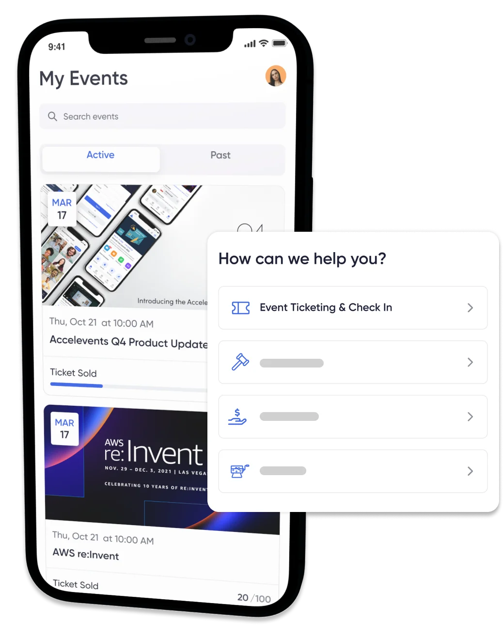 event organizer app displaying check-in screen with guest rsvps