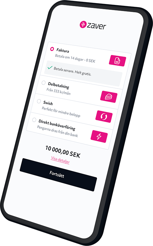 Zaver Checkout - A tilted mobile showing the payment methods.