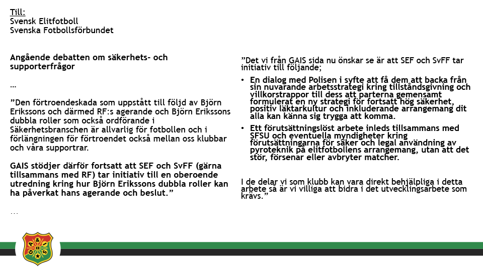 GAIS brev till SvFF