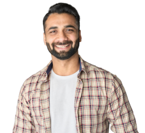 Young man with a beard smiling