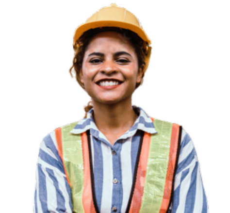 A smiling young female construction worker