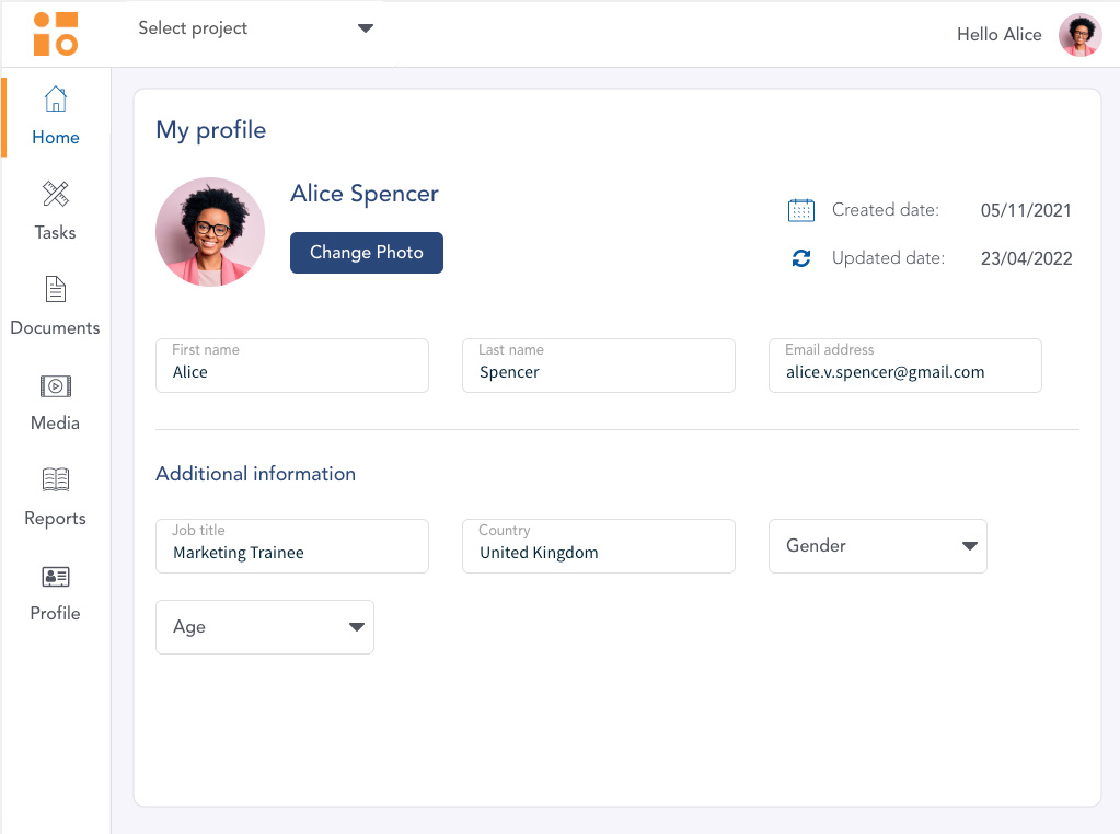 Screenshot of the candidate profile in the candidate portal
