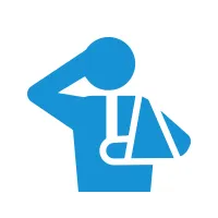 Injured character with their arm in a sling