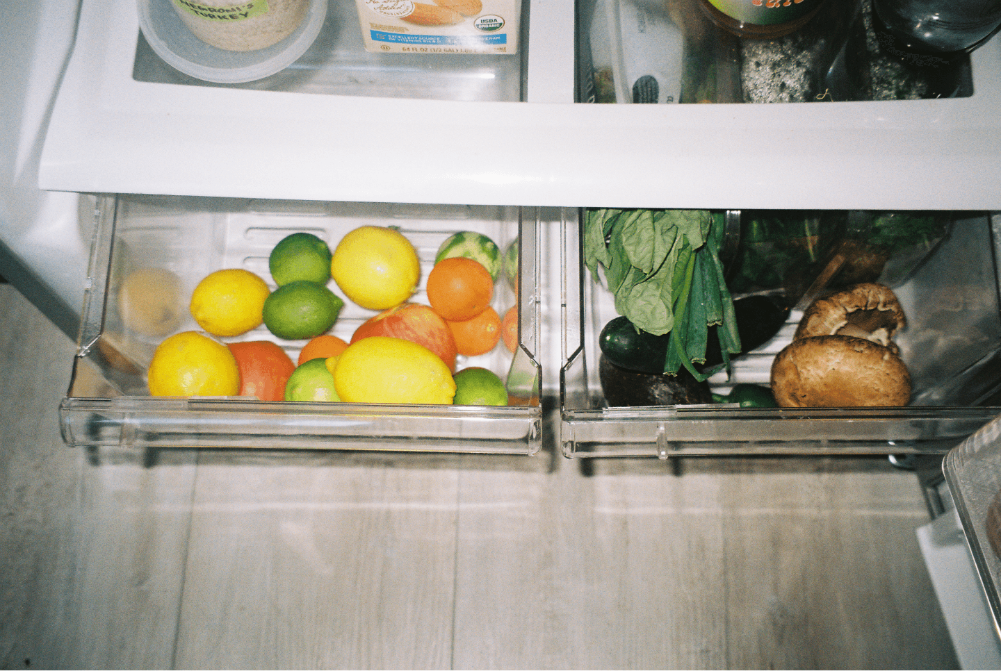 Produce in a refrigerator drawer