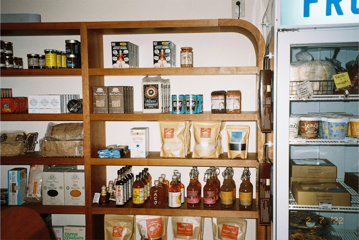 A shelf of good at a market