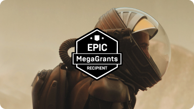 Epic Games logo on top of a background image of a spaceman