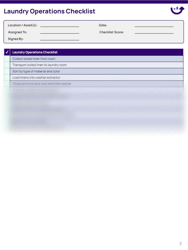 Hotel Laundry Checklists Xenia Templates