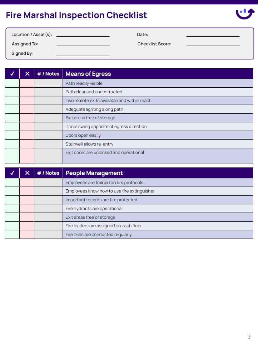 Fire Marshal Inspection Checklist Xenia Templates