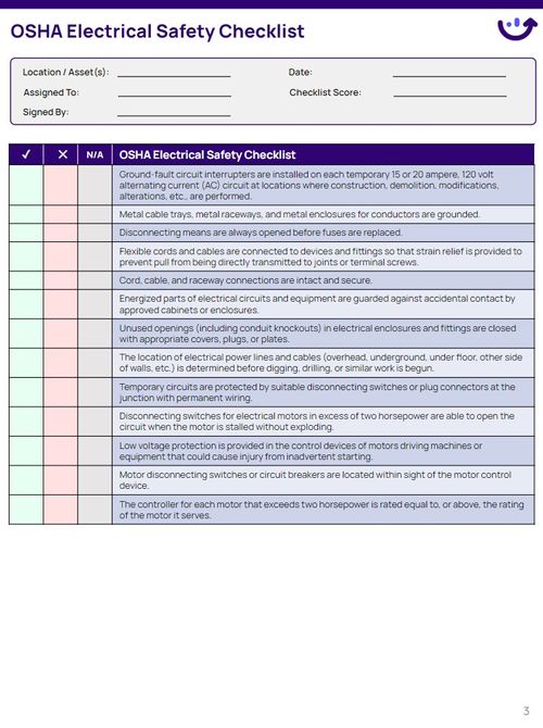 OSHA Electrical Safety Checklist | Xenia Templates