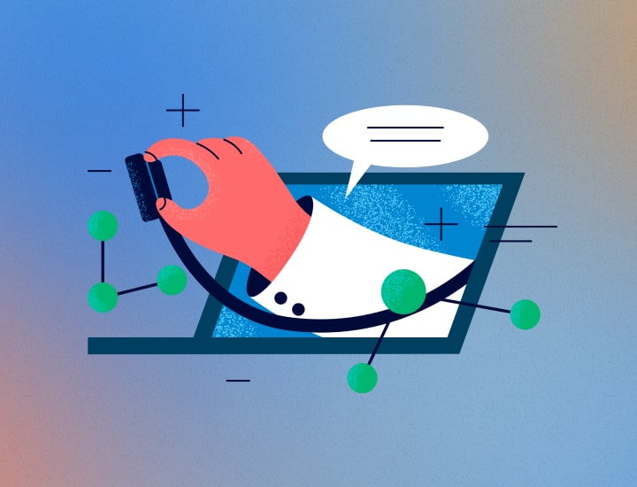 illustration of a doctor's hand with a stethoscope extended from a laptop screen