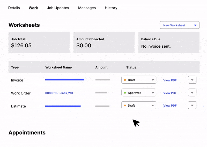 A work order animation showing how it's done on the app.