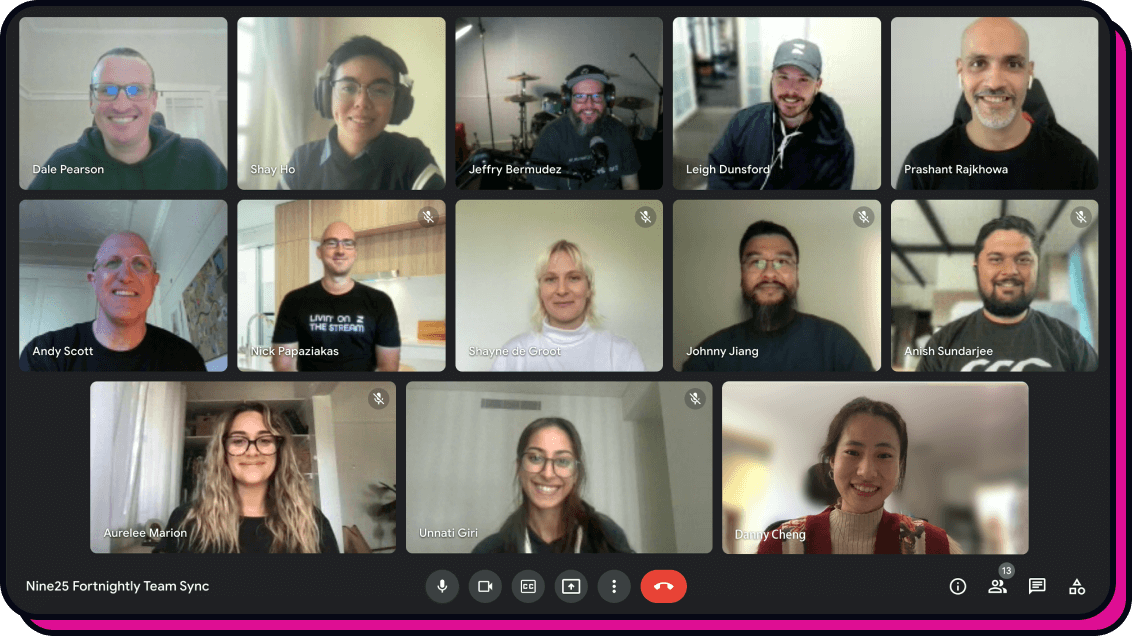 A screenshot of the Nine25 team in on Google Meet