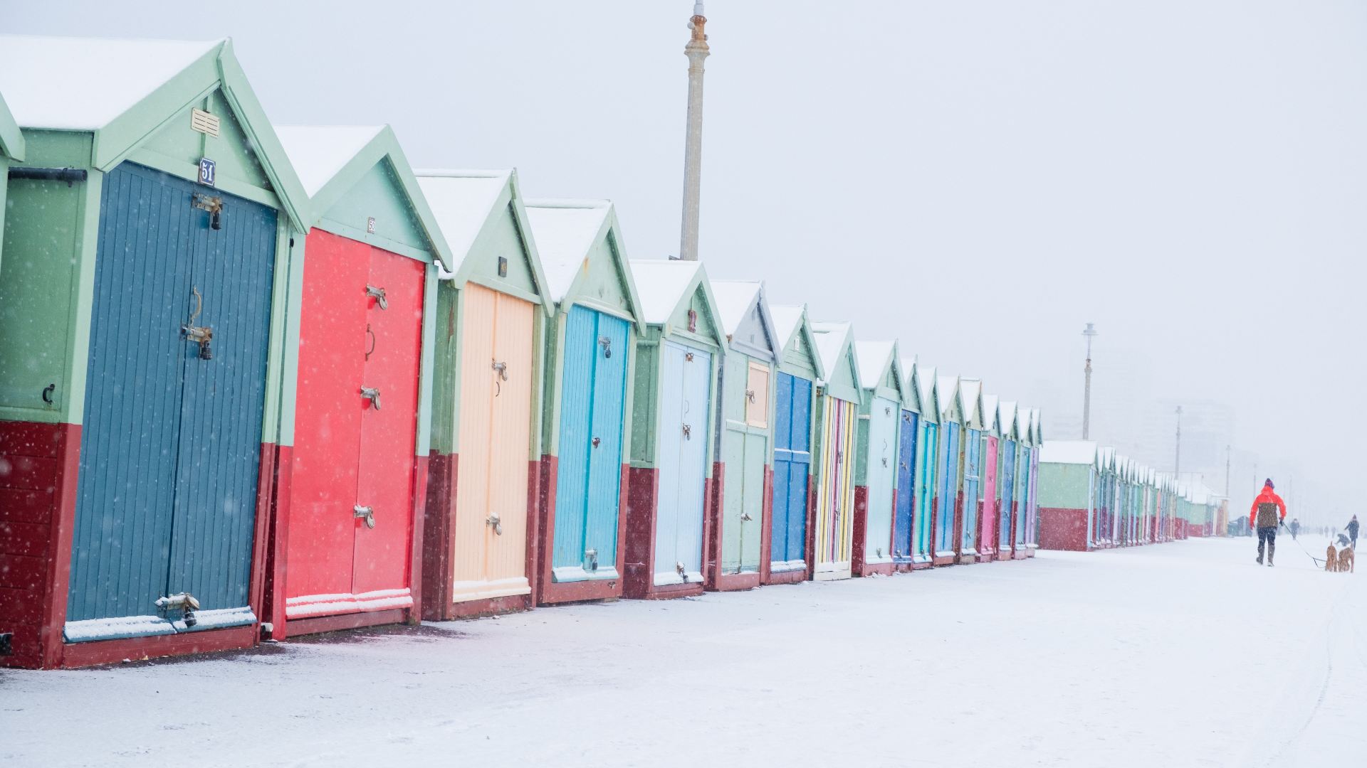 Brighton beach huts in the snow
