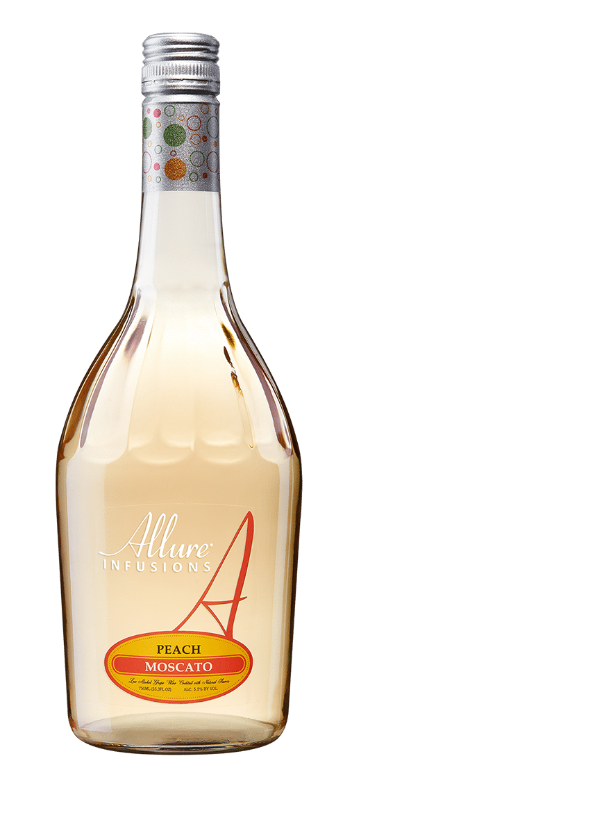 A bottle of Allure Infusions Peach Moscato